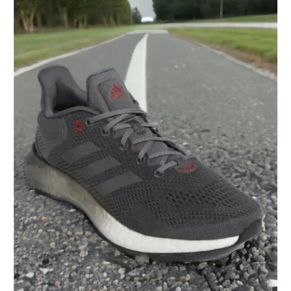 Adidas Pure Boost Grey Vivid Red Ultra Running Shoe Mens 11.5 New Fast Ship - Picture 1 of 14